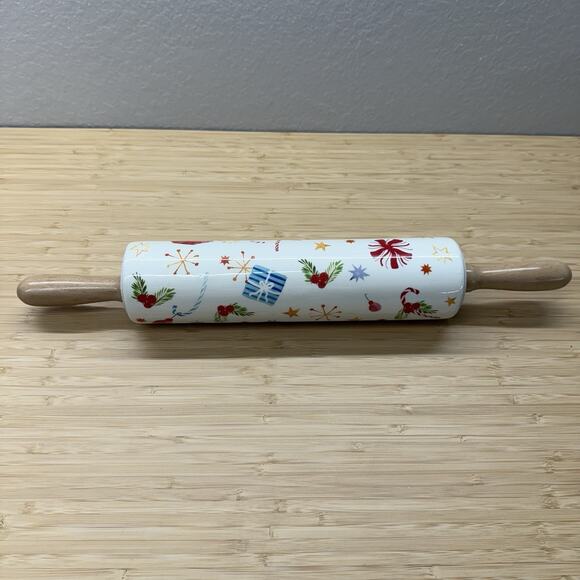 World market earthenware Christmas rolling pin. “all The trimmings” Ceramic - Picture 1 of 4